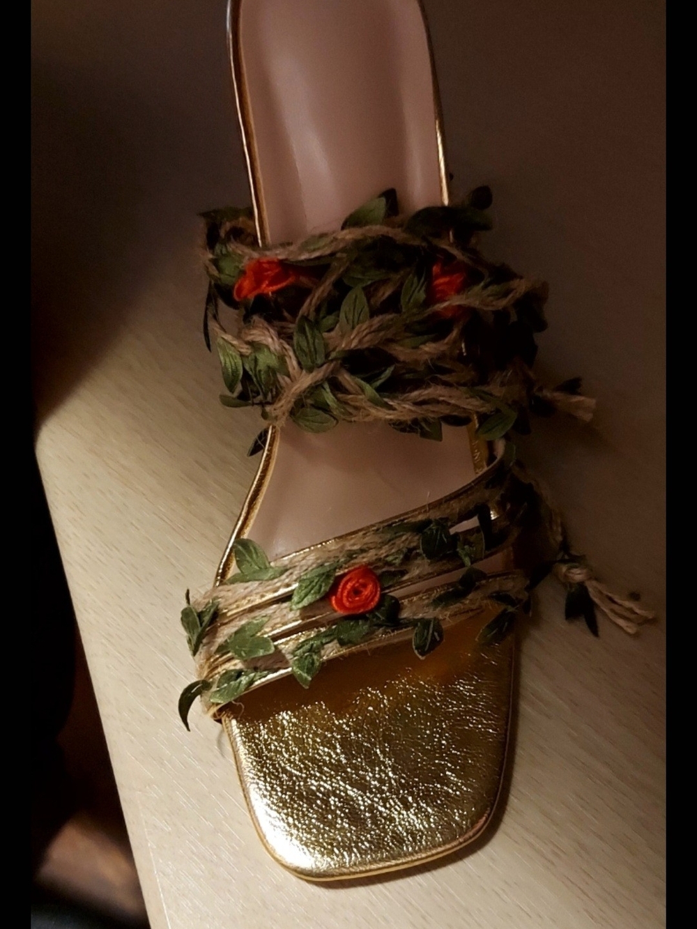 Gold Floral Embellished Slide Sandal - Women